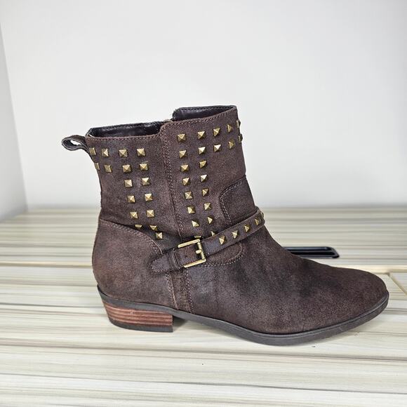 Lauren Ralph Lauren Brown Shaelynn Studded Suede Ankle Boots Size 8 - Picture 2 of 11